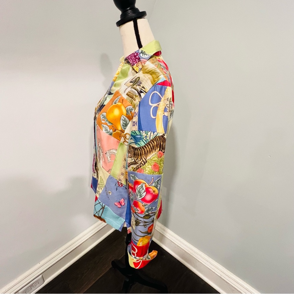 VTG J McGlaughlin Silk Collage Print Blouse Sz 6 - Picture 2 of 12